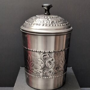Nu Steel Antique Embossed Pewter Canister With Lid.